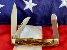 Vintage Bulldog Brand GunStock Stockman w/ “Saddle Tramp” Blade Etch w/ Great Gnarly Stag Handles