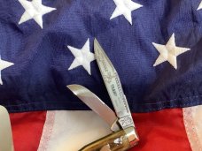 Vintage Bulldog Brand GunStock Stockman w/ “Saddle Tramp” Blade Etch w/ Great Gnarly Stag Handles