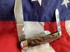 Vintage Bulldog Brand GunStock Stockman w/ “Saddle Tramp” Blade Etch w/ Great Gnarly Stag Handles