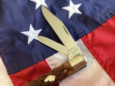 Vintage Ka-Bar Dog Head Large Trapper w/ Chestnut Bone Handles +Dog Head Shield -NOS & M/NM