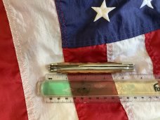 Vintage Ka-Bar Dog Head Large Trapper w/ Chestnut Bone Handles +Dog Head Shield -NOS & M/NM