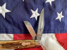 Vintage Bulldog Brand Stockman w/ Quarter Horseman Blade Etch w/ Sweet Stag Handles