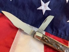 Vintage Bulldog Brand Stockman w/ Quarter Horseman Blade Etch w/ Sweet Stag Handles