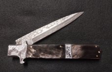 12" Picklock Switchblade with Damascus Blade and Buffalo horn handles.