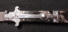 12" Picklock Switchblade with Damascus Blade and Buffalo horn handles.