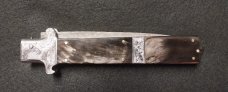 12" Picklock Switchblade with Damascus Blade and Buffalo horn handles.