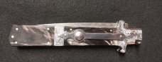 12" Picklock Switchblade with Damascus Blade and Buffalo horn handles.