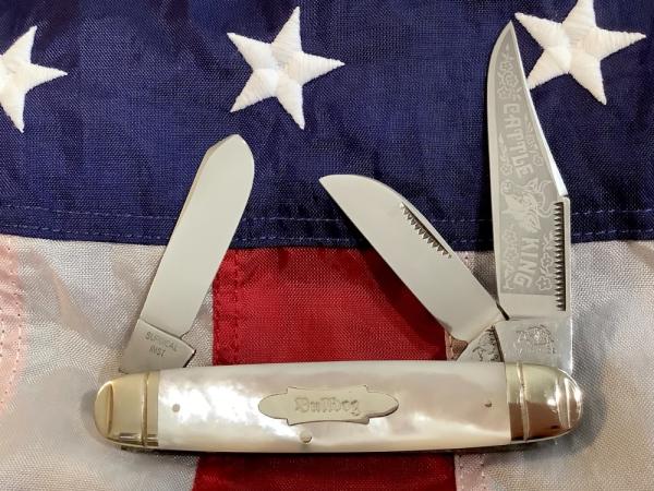Bulldog Brand "Cattle King" Large Stockman Knife w/ Fantastic Mother of Pearl Handles -NOS 