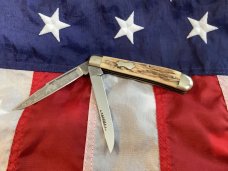 Vintage Hand Made Bulldog Brand 4” Trapper w/ Great Stag Handles -NOS