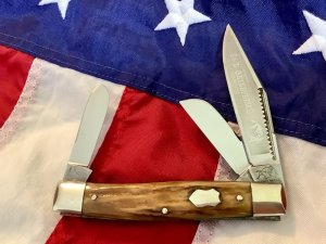 Vintage Bulldog Brand Stockman w/ S&D Enterprises Blade Etch & Stag Handles