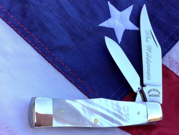 Vint The Wilderness (by Queen) Smokey Mountain Knife Works GunStock Knife -Mother of Pearl Scales
