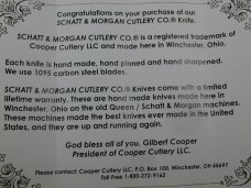 Schatt & Morgan 2023 Black Worm Groove Camel Bone Cotton Sampler Knife Rare 01BWGCB USA Made