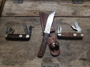 Old Remington collection Two RS3333 Official Boy Scout Knives - RH4 Hunting and Skinning Knife 