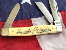 Schrade Scrimshaw Stockman (SC505) w/ Duck Decoy & Hunting Boat Scene +artist signature -NOS & M/NM