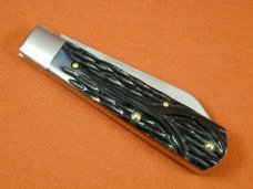 Beaver Falls Cutlery 2023 Black Reverse Worm Grooved Bone Jack Knife from Cooper Cutlery USA RWG