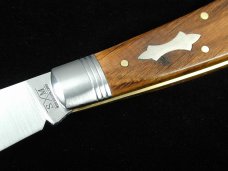 Schatt & Morgan 2023 Sawcut Worm Hole Chestnut Wood Cotton Sampler Knife Rare 01CNSC USA Made