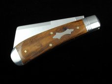 Schatt & Morgan 2023 Sawcut Worm Hole Chestnut Wood Cotton Sampler Knife Rare 01CNSC USA Made