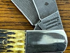 Parker-Edwards 1423D Ltd Ed Trapper w/Two Damascus Blades & Jigged Green Bone Scales USA A-9230  