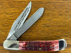 Parker-Edwards 1423D Ltd Ed Trapper w/Damascus & Stainless Blades & Jigged Red Bone Scales USA 