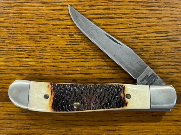 Parker-Edwards 95155D Ltd Ed Mini-Trapper w/Single Damascus Blade & Pebble Bone Scales USA A-9169  