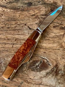 Taylor's Eye Witness New Custom 3-Blade Stockman in Amboyna Burl and Back spring Filing