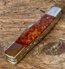 Taylor's Eye Witness New Custom 3-Blade Stockman in Amboyna Burl and Back spring Filing