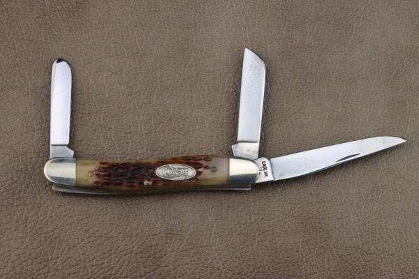 1987 CASE XX 6318SS GREEN JIGGED BONE STOCKMAN BIG SHIELD