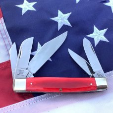1998 Large nearly 4 & 1/2" Bulldog Brand 5 Blade Knife w/ Great Red Bone Handles -NOS & NM