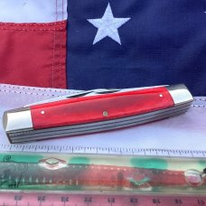 1998 Large nearly 4 & 1/2" Bulldog Brand 5 Blade Knife w/ Great Red Bone Handles -NOS & NM