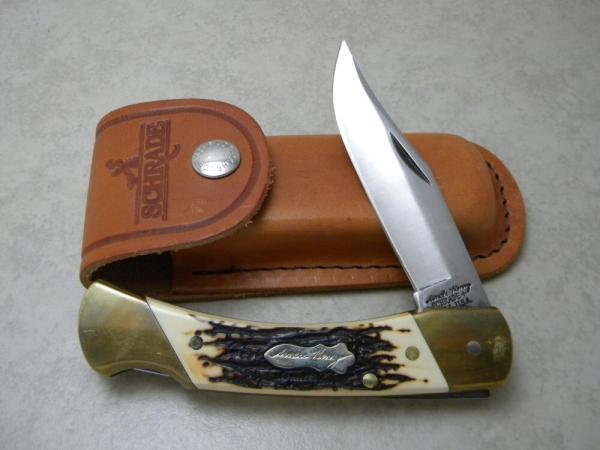 Uncle Henry Schrade + USA LB 8 Stagalon Papa Bear Lockback Knife w/Leather Pouch Uncle Henry Schrade + USA LB 8 Stagalon Papa Bear Lockback Knife w/Leather Pouch