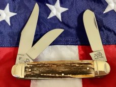 1st Gen 1985 Eng Steel Bulldog Brand "Cattle King" Large Stockman Knife w/ Super Stag Handles -NOS 