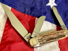 1st Gen 1985 Eng Steel Bulldog Brand "Cattle King" Large Stockman Knife w/ Super Stag Handles -NOS 