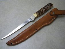 Uncle Henry Schrade + USA 168UH Staglon Walleye Fixed Blade Filet Knife w/Sheath
