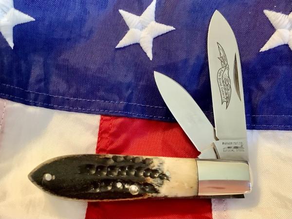 Vintage Parker Cut Co. Large 2 Blade Heavy Duty TearDrop Jack Knife w/ Great Bone Handles - NOS Vintage Parker Cut Co. Large 2 Blade Heavy Duty TearDrop Jack Knife w/ Great Bone Handles - NOS