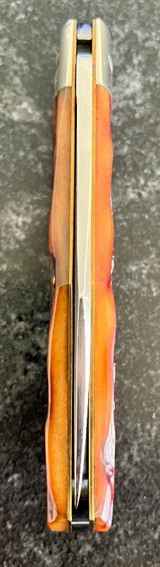 Queen Cutlery 3L Mountain Man Lockback Knife, (ACSB) Amber Carved Stag Bone scales, Unused 