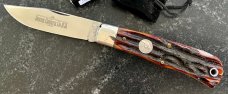 Queen Cutlery 3L Mountain Man Lockback Knife, (ACSB) Amber Carved Stag Bone scales, Unused 