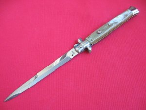 New Old Stock "INOX" 13 Inch Blonde Horn ITALIAN STILETTO Switchblade Knife