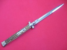 New Old Stock "INOX" 13 Inch Blonde Horn ITALIAN STILETTO Switchblade Knife
