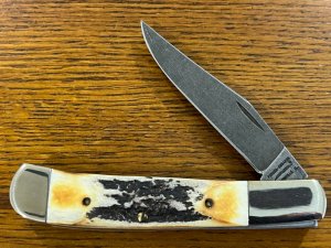 Parker-Edwards 14231D Ltd Ed Trapper w/Single Damascus Blade & Fat Stag Scales USA A-9249
