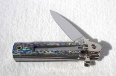 NEW A.G.A. CAMPOLIN DOMINUS 6" BEAUTIFUL ABALONE SCALES AUTOMATIC LEVER LOCK WITH BOX