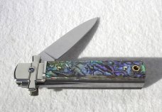 NEW A.G.A. CAMPOLIN DOMINUS 6" BEAUTIFUL ABALONE SCALES AUTOMATIC LEVER LOCK WITH BOX