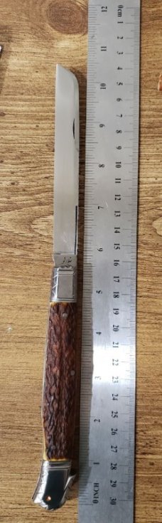 5 1/2 " Custom Handmade Bird's Head Bolster Knife, Premium Stag, Lots of Filework! 