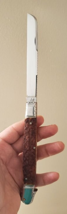 5 1/2 " Custom Handmade Bird's Head Bolster Knife, Premium Stag, Lots of Filework! 