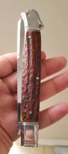 5 1/2 " Custom Handmade Bird's Head Bolster Knife, Premium Stag, Lots of Filework! 