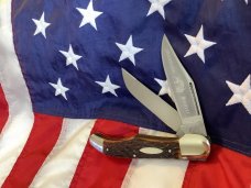Bulldog Brand 2nd Generation 2 Blade Hunter w/ Mountain Hunter Blade Etch w/ Brown Bone Handles -NOS