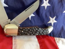 Bulldog Brand 2nd Generation 2 Blade Hunter w/ Mountain Hunter Blade Etch w/ Brown Bone Handles -NOS