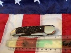 Bulldog Brand 2nd Generation 2 Blade Hunter w/ Mountain Hunter Blade Etch w/ Brown Bone Handles -NOS