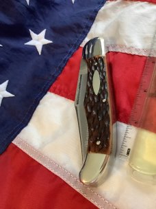 Bulldog Brand 2nd Generation 2 Blade Hunter w/ Mountain Hunter Blade Etch w/ Brown Bone Handles -NOS