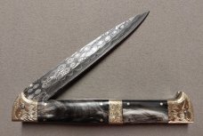 13" Double Eagle Picklock Switchblade. Damascus Blade and Buffalo horn handles.