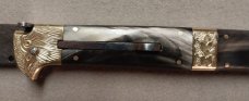 13" Double Eagle Picklock Switchblade. Damascus Blade and Buffalo horn handles.